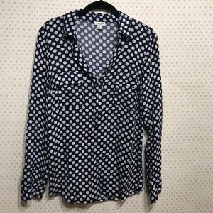 Navy blue with white polkadot long sleeve shirt